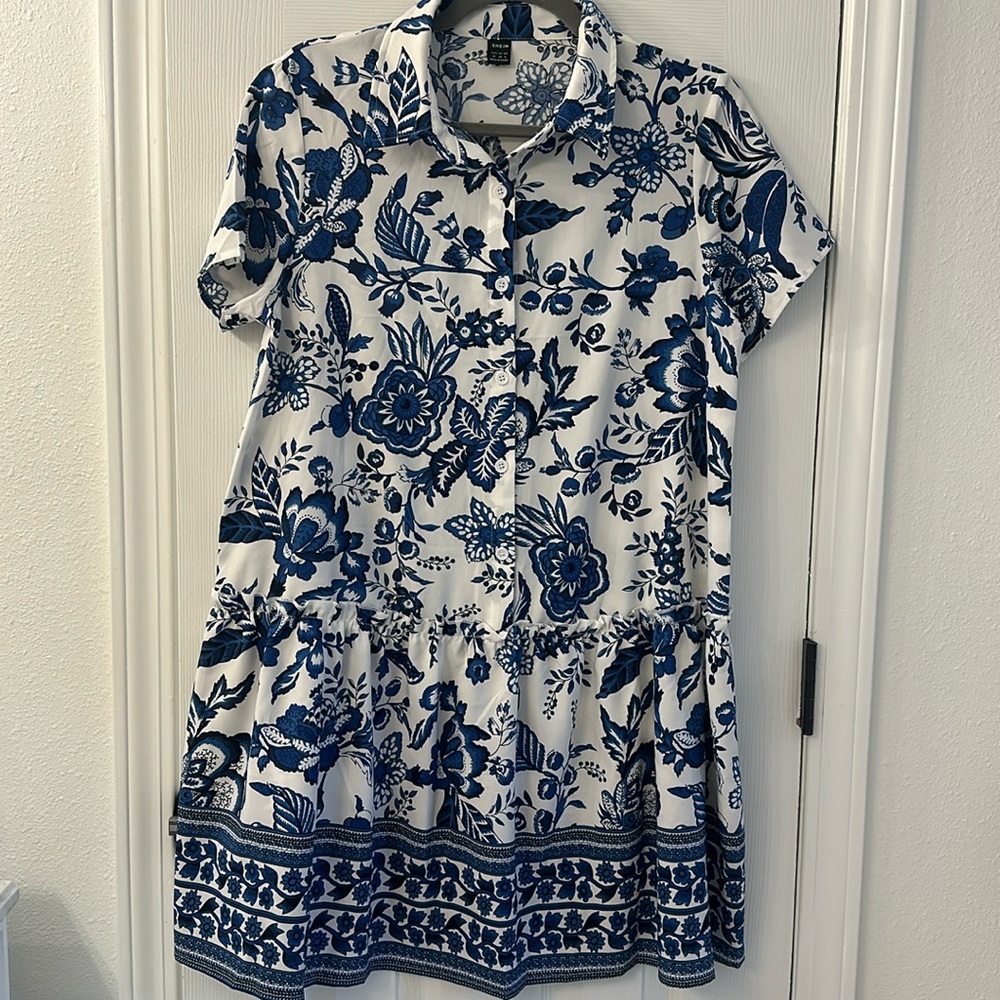 Blue and white dress